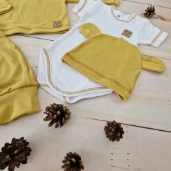 4cz zestaw komplet body+spodnie+czapka+ bluzeczka musztarda ostatnie sztuki 56, 68, 74