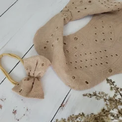3cz zestaw komplet lato bloomersy + opaska + apaszka/kołnierzyk ażurowy 56-98 beżowy
