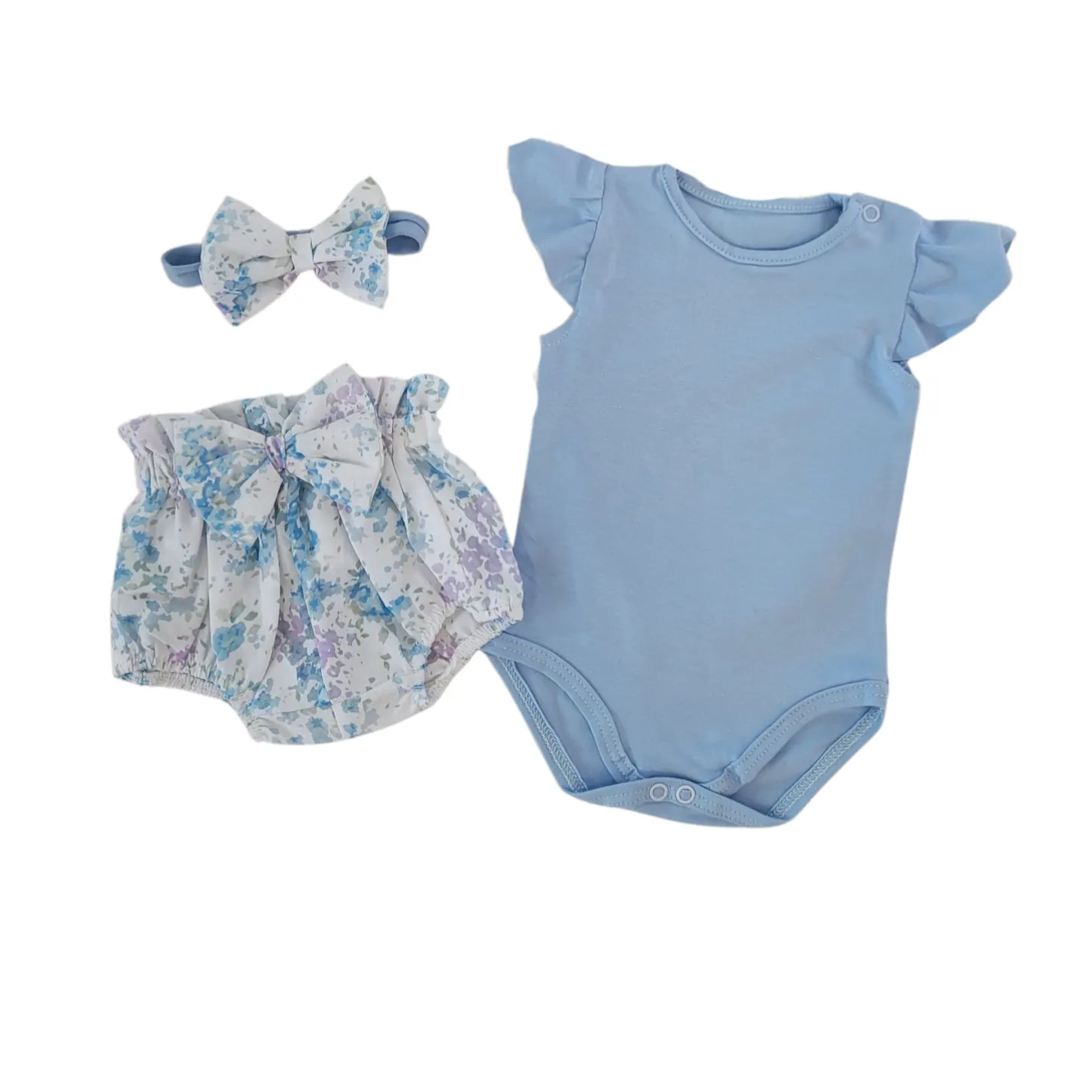3cz zestaw komplet lato body+bloomersy+opaska błękit ostatnie sztuki 56, 68, 68