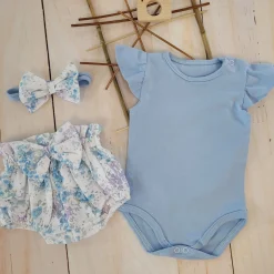 3cz zestaw komplet lato body+bloomersy+opaska błękit ostatnie sztuki 56, 68, 68