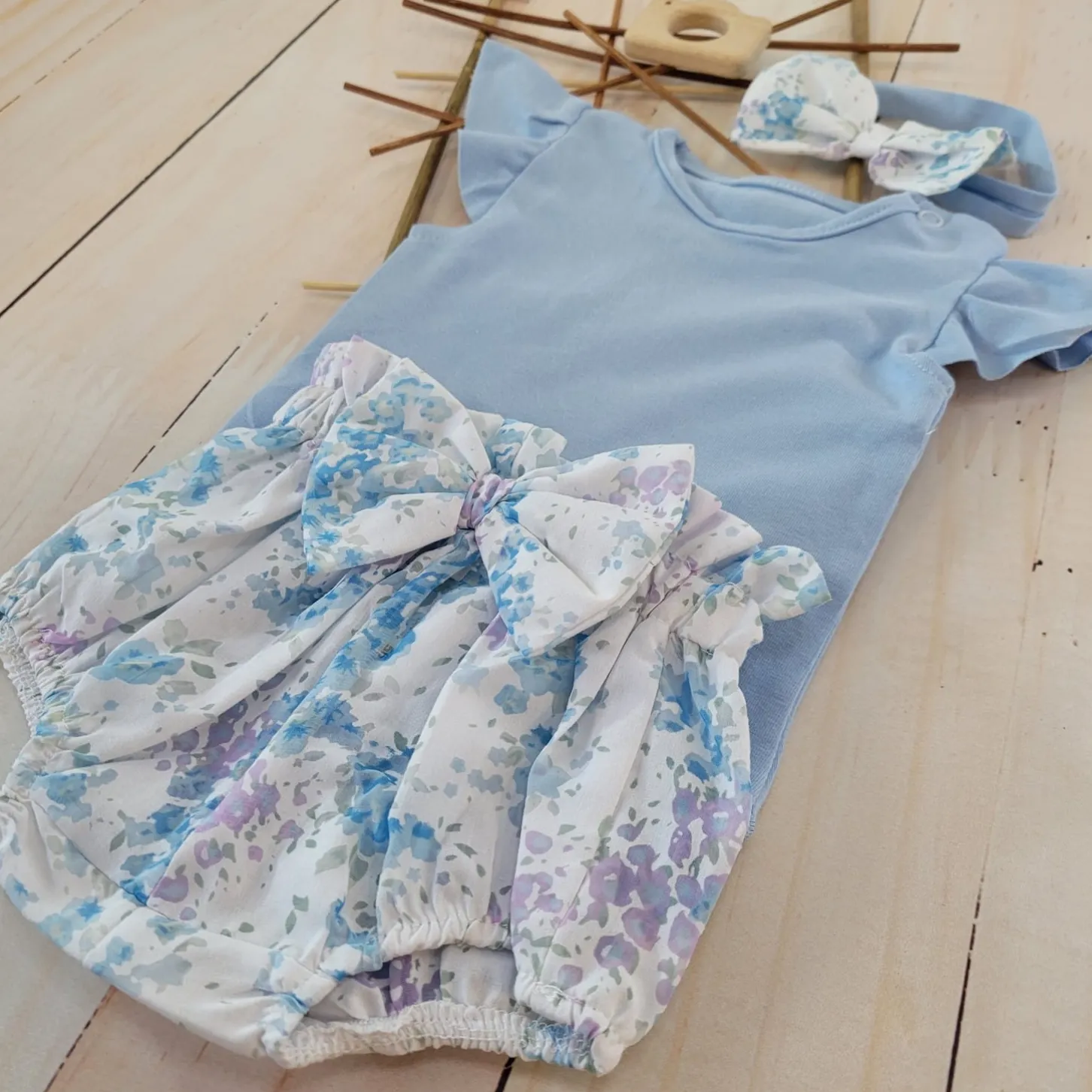 3cz zestaw komplet lato body+bloomersy+opaska błękit ostatnie sztuki 56, 68, 68