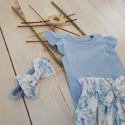 3cz zestaw komplet lato body+bloomersy+opaska błękit ostatnie sztuki 56, 68, 68