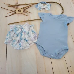 3cz zestaw komplet lato body+bloomersy+opaska błękit ostatnie sztuki 56, 68, 68