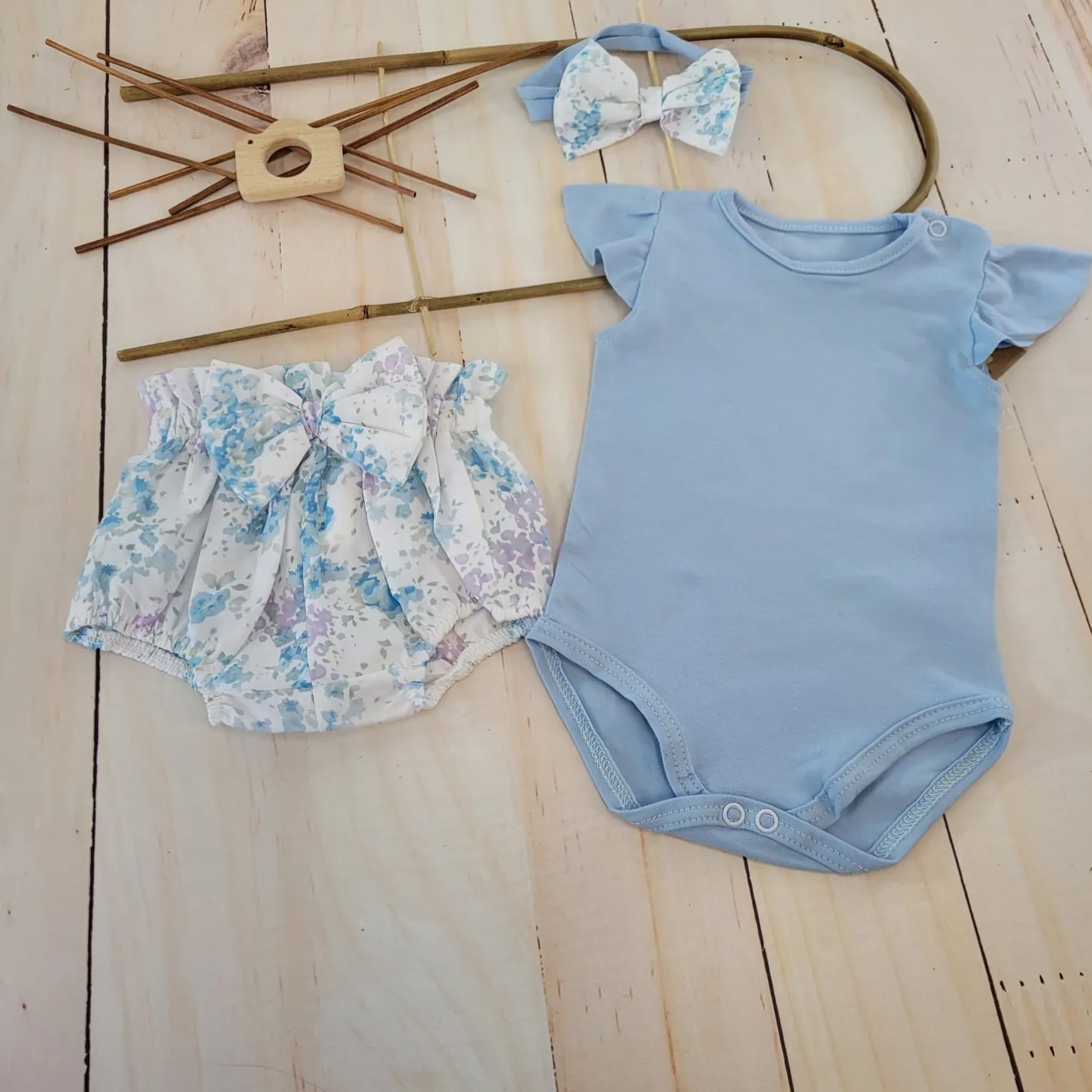 3cz zestaw komplet lato body+bloomersy+opaska błękit ostatnie sztuki 56, 68, 68