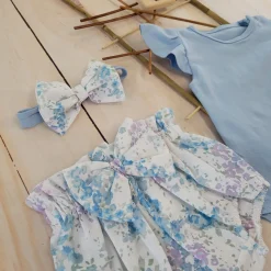 3cz zestaw komplet lato body+bloomersy+opaska błękit ostatnie sztuki 56, 68, 68