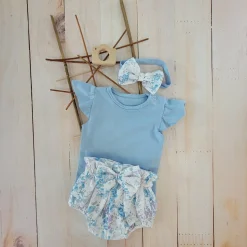 3cz zestaw komplet lato body+bloomersy+opaska błękit ostatnie sztuki 56, 68, 68