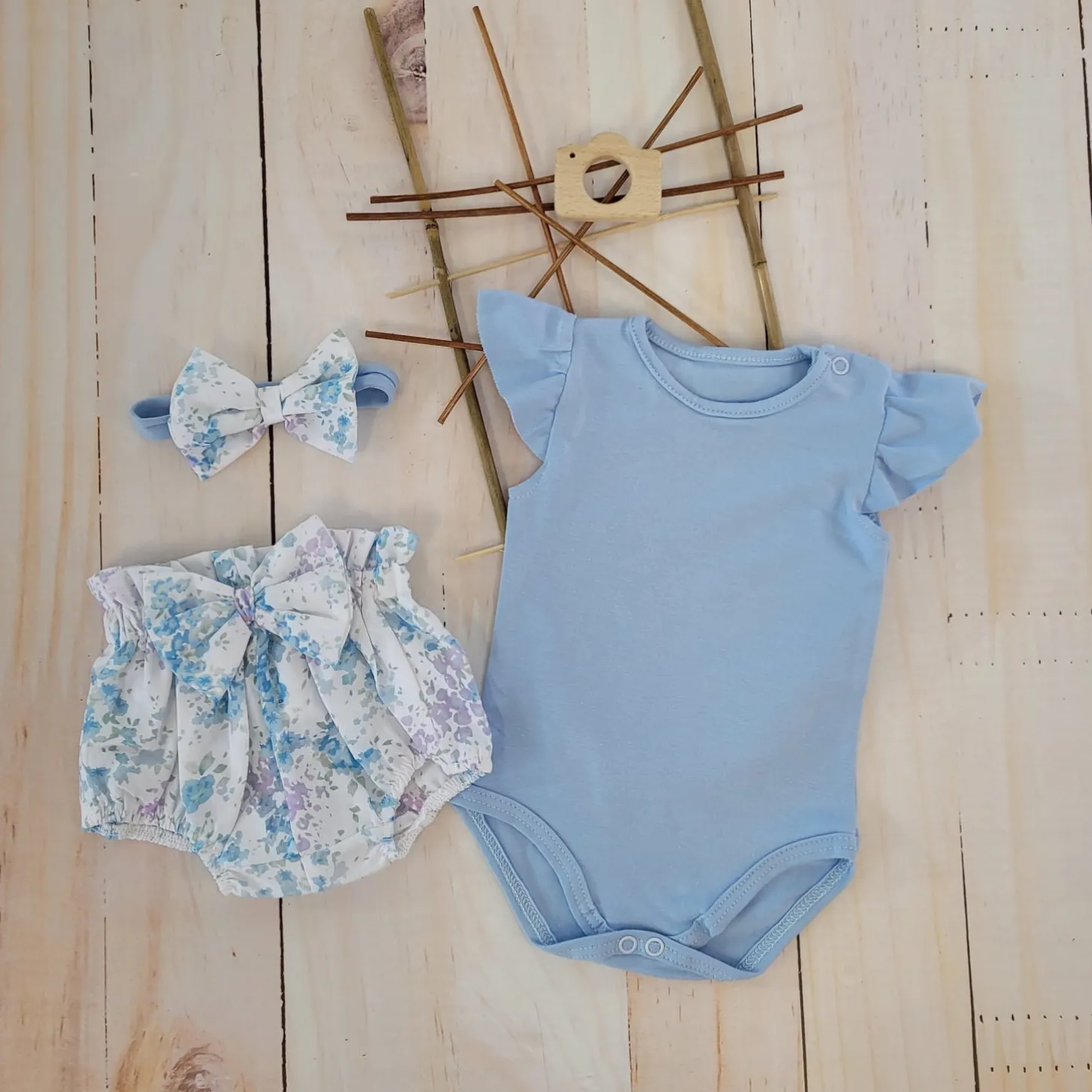3cz zestaw komplet lato body+bloomersy+opaska błękit ostatnie sztuki 56, 68, 68