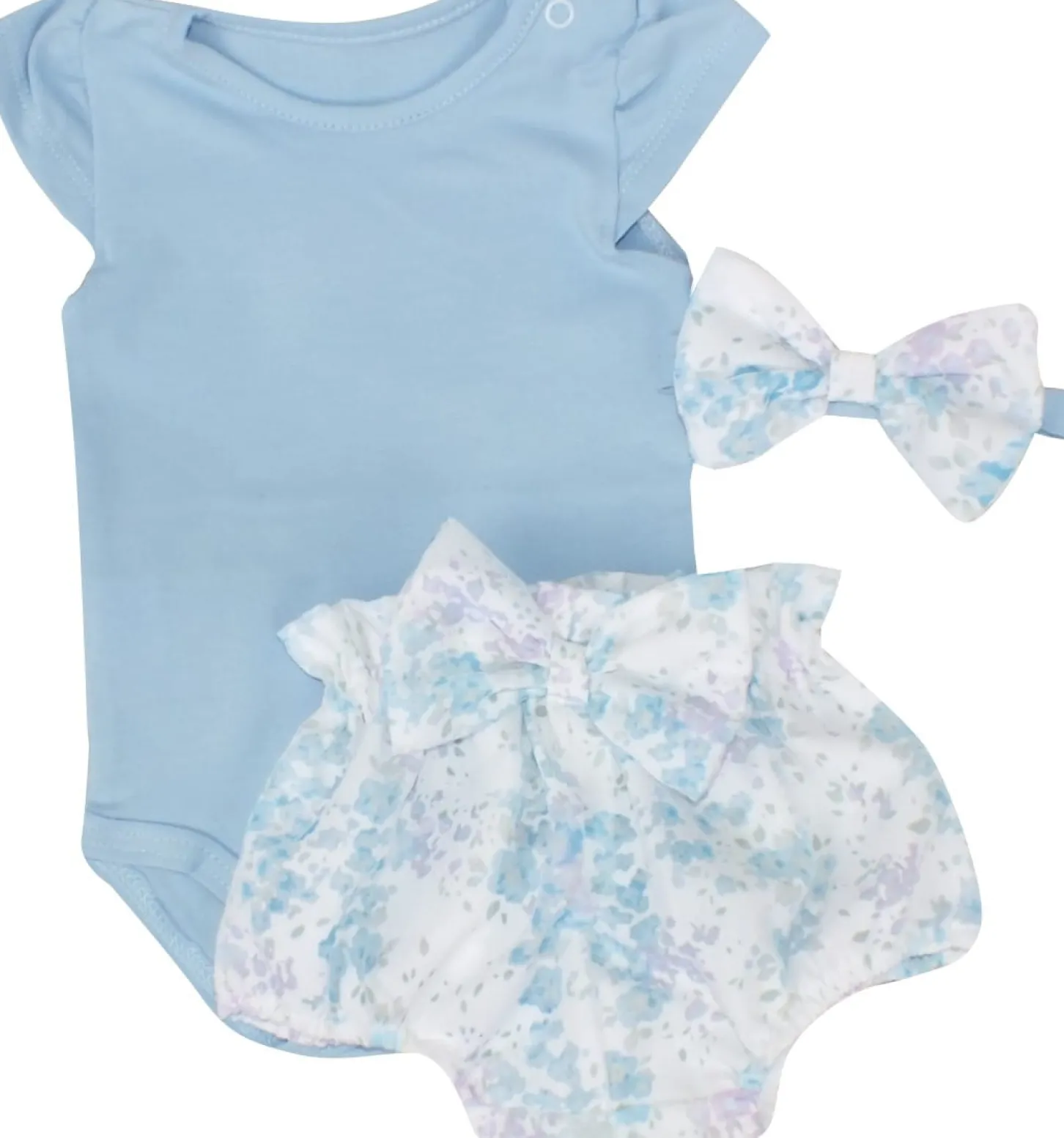 3cz zestaw komplet lato body+bloomersy+opaska błękit ostatnie sztuki 56, 68, 68