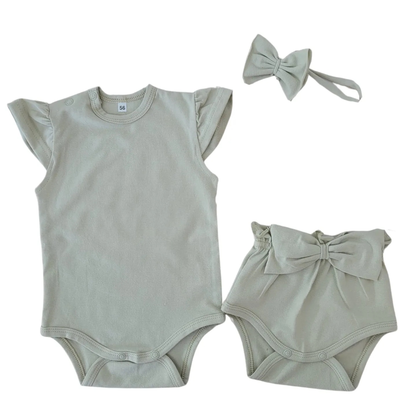 3cz zestaw komplet lato body+bloomersy+opaska z kokardą 56-86 oliwkowy