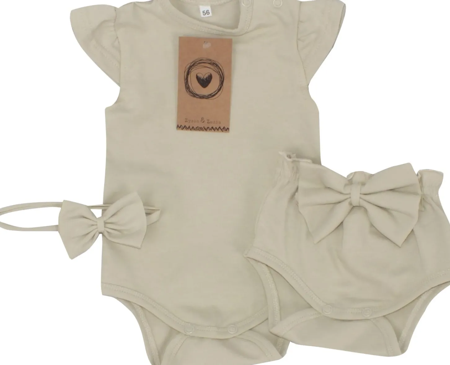 3cz zestaw komplet lato body+bloomersy+opaska z kokardą 56-86 oliwkowy