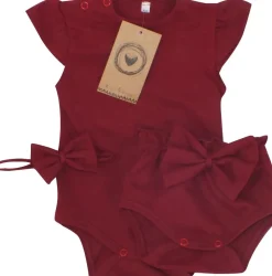 3cz zestaw komplet lato body+bloomersy+opaska z kokardą 56-86 bordowy