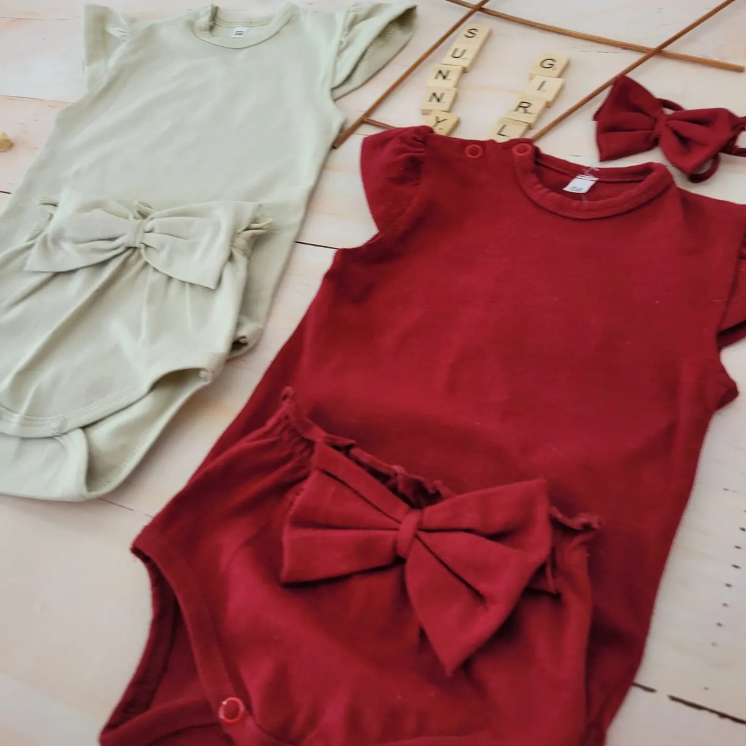 3cz zestaw komplet lato body+bloomersy+opaska z kokardą 56-86 bordowy