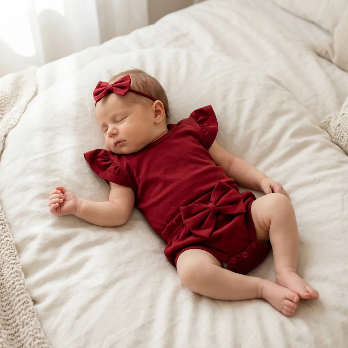 3cz zestaw komplet lato body+bloomersy+opaska z kokardą 56-86 bordowy