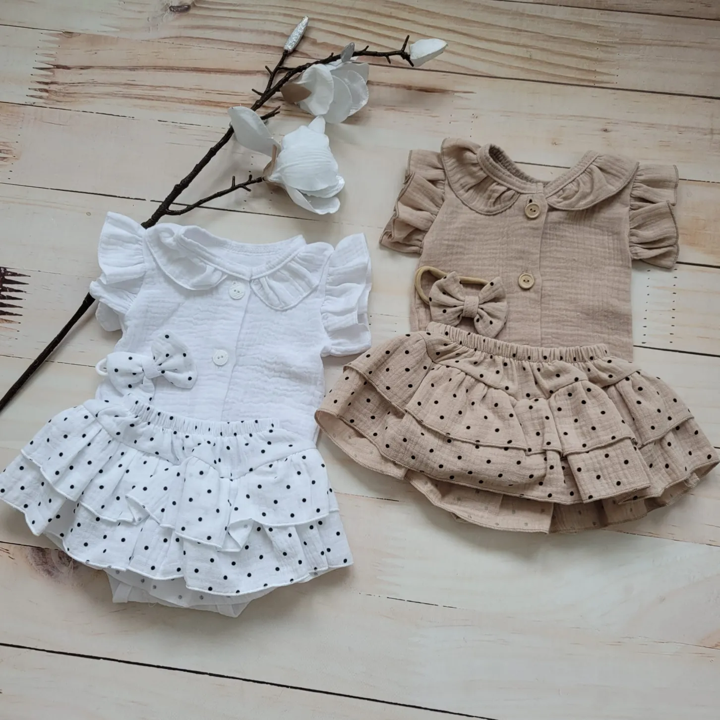 3 cz zestaw komplet lato body+bloomersy ze spódniczką +opaska 56-86 white