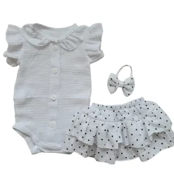3 cz zestaw komplet lato body+bloomersy ze spódniczką +opaska 56-86 white
