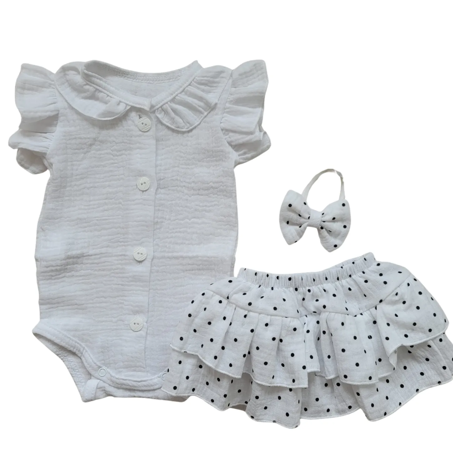 3 cz zestaw komplet lato body+bloomersy ze spódniczką +opaska 56-86 white