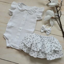 3 cz zestaw komplet lato body+bloomersy ze spódniczką +opaska 56-86 white