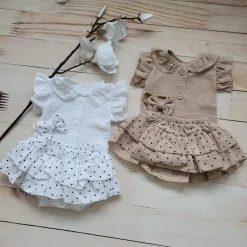 3 cz zestaw komplet lato body+bloomersy ze spódniczką +opaska cloud beige