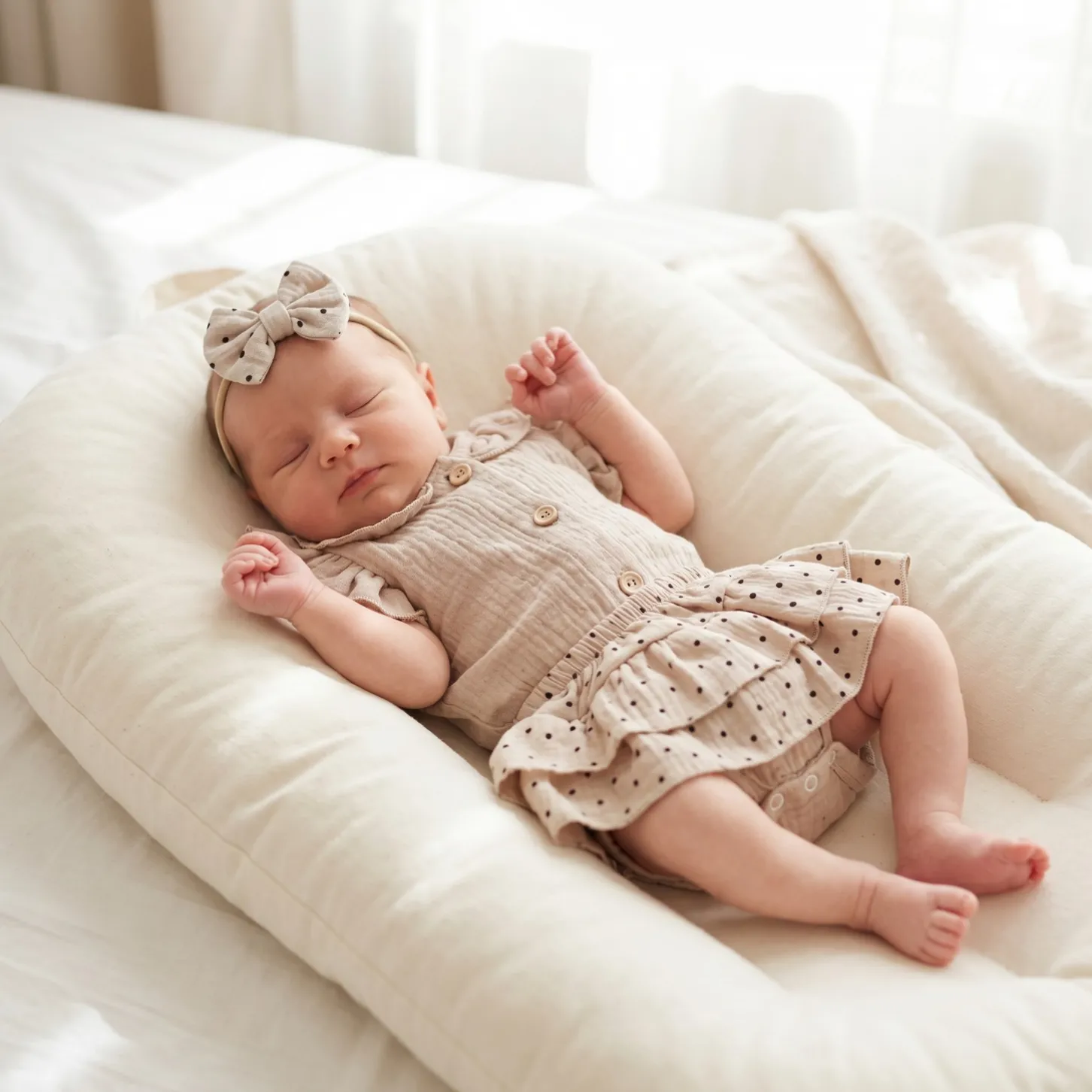 3 cz zestaw komplet lato body+bloomersy ze spódniczką +opaska cloud beige