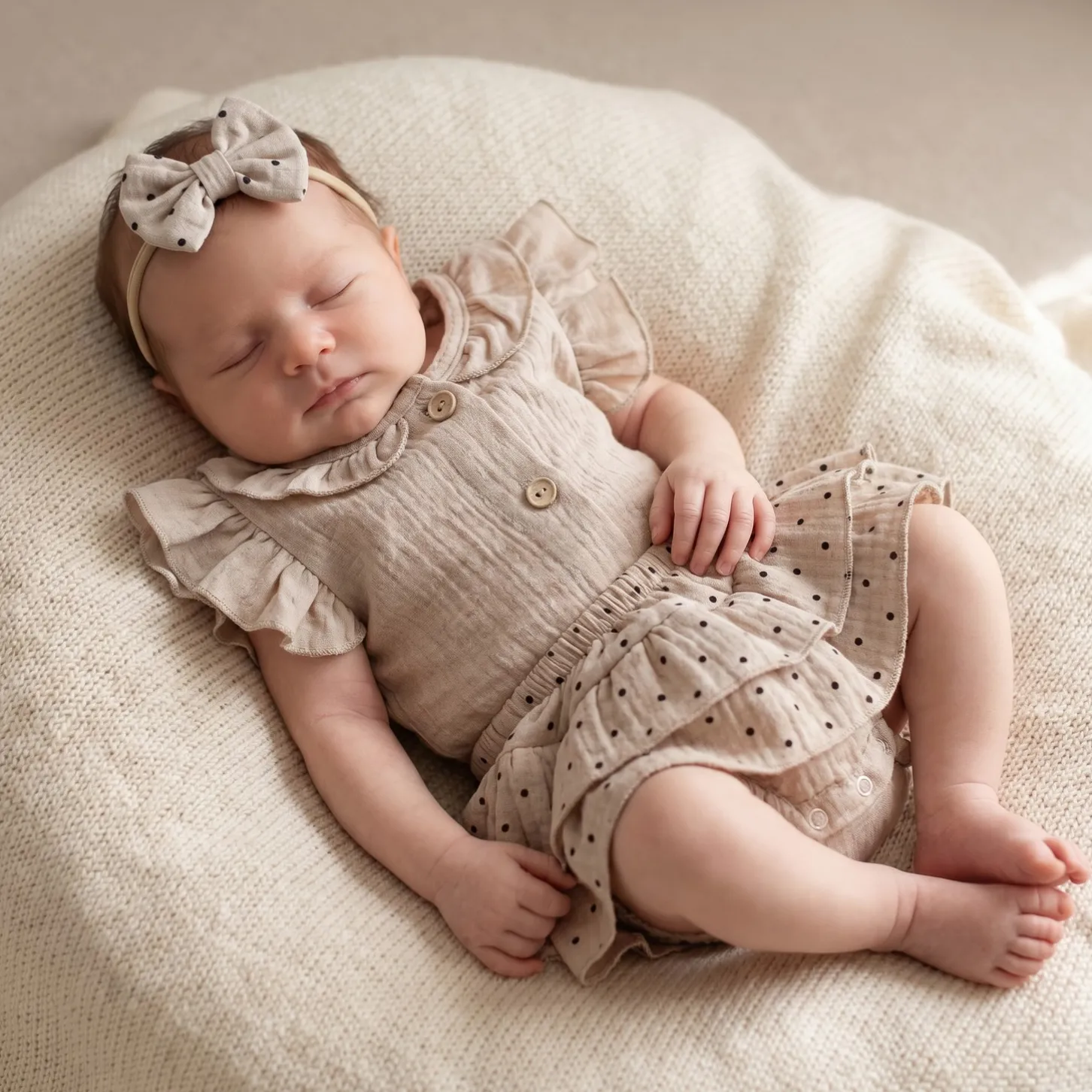 3 cz zestaw komplet lato body+bloomersy ze spódniczką +opaska cloud beige