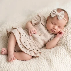 3 cz zestaw komplet lato body+bloomersy ze spódniczką +opaska cloud beige