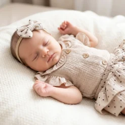 3 cz zestaw komplet lato body+bloomersy ze spódniczką +opaska cloud beige