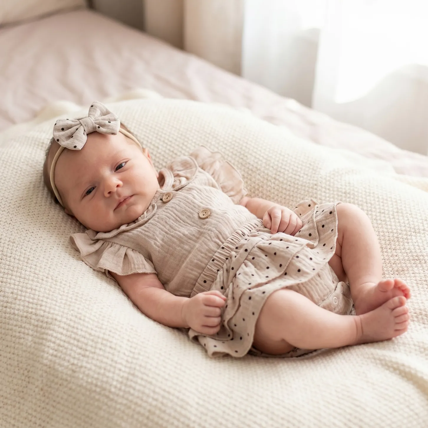 3 cz zestaw komplet lato body+bloomersy ze spódniczką +opaska cloud beige