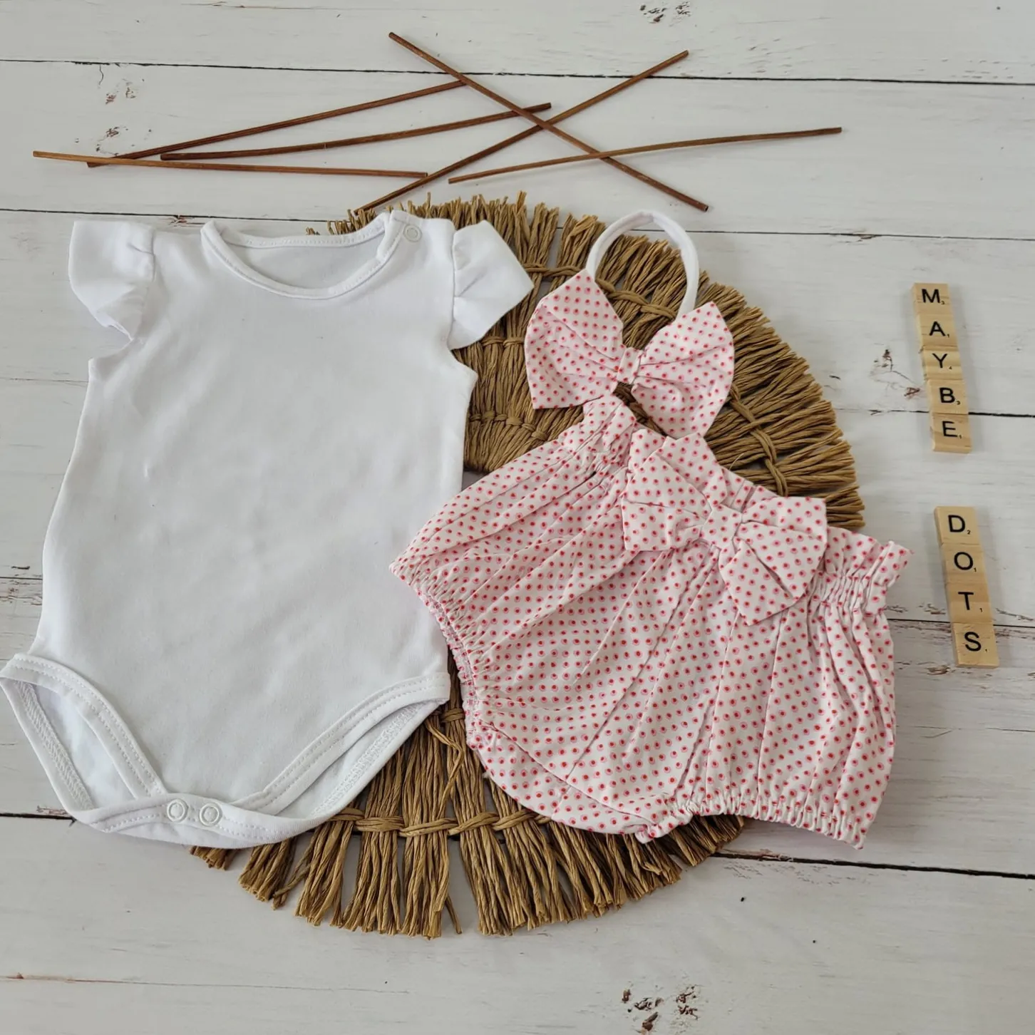 3cz zestaw komplet lato body+bloomersy+opaska biało-różowy ostatnie sztuki 56-86