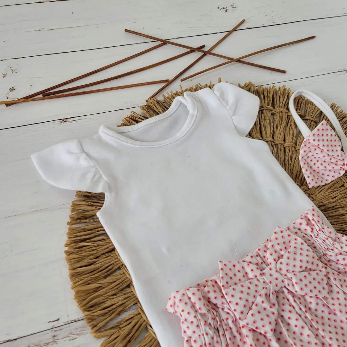3cz zestaw komplet lato body+bloomersy+opaska biało-różowy ostatnie sztuki 56-86