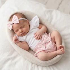 3cz zestaw komplet lato body+bloomersy+opaska biało-różowy ostatnie sztuki 56-86