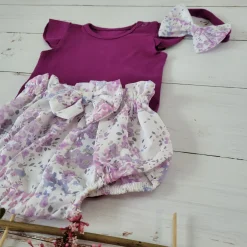 3cz zestaw komplet lato body+bloomersy+opaska śliwka ostatnie sztuki 56