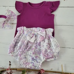 3cz zestaw komplet lato body+bloomersy+opaska śliwka ostatnie sztuki 56