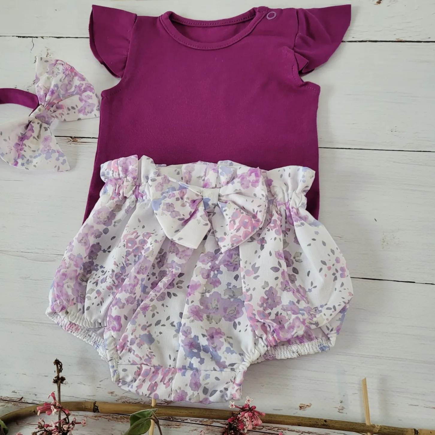 3cz zestaw komplet lato body+bloomersy+opaska śliwka ostatnie sztuki 56