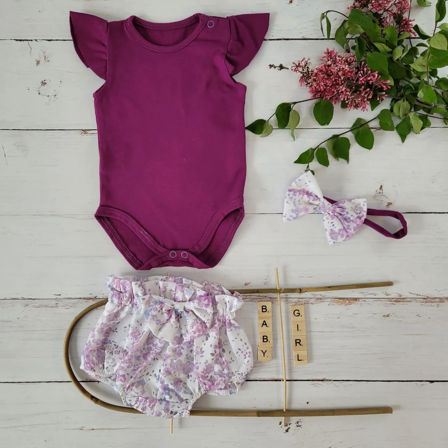 3cz zestaw komplet lato body+bloomersy+opaska śliwka ostatnie sztuki 56