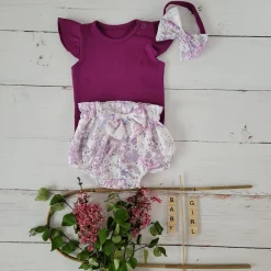 3cz zestaw komplet lato body+bloomersy+opaska śliwka ostatnie sztuki 56