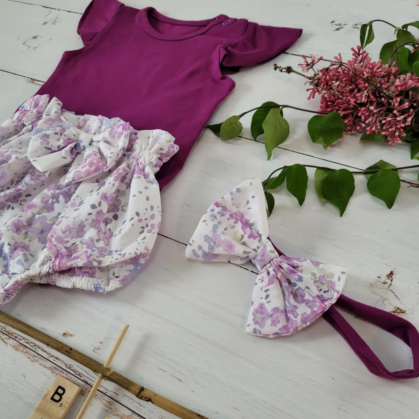 3cz zestaw komplet lato body+bloomersy+opaska śliwka ostatnie sztuki 56