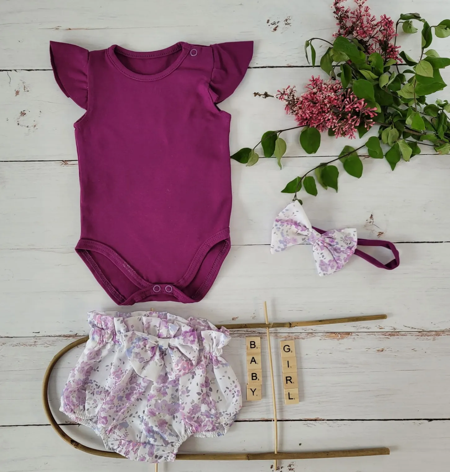 3cz zestaw komplet lato body+bloomersy+opaska śliwka ostatnie sztuki 56