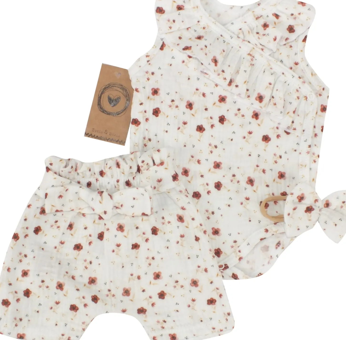 3 cz zestaw komplet lato body+spodenki+opaska pomarańczowe kwiatuszki ostatnie sztuki 56, 74, 80, 86