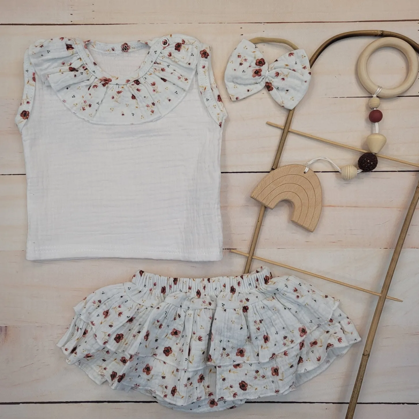 3cz zestaw komplet lato koszulka +bloomersy+opaska 56-98 kwiaty