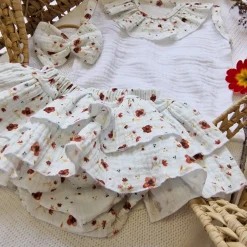 3cz zestaw komplet lato koszulka +bloomersy+opaska 56-98 kwiaty