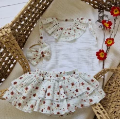 3cz zestaw komplet lato koszulka +bloomersy+opaska 56-98 kwiaty