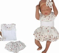 3cz zestaw komplet lato koszulka +bloomersy+opaska 56-98 kwiaty