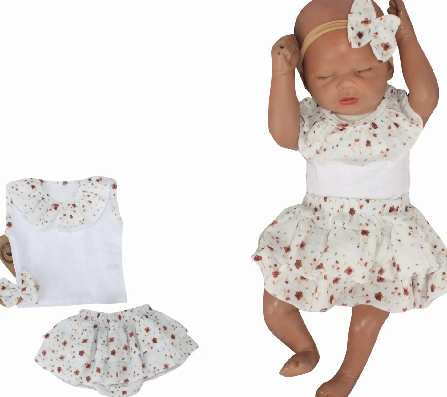 3cz zestaw komplet lato koszulka +bloomersy+opaska 56-98 kwiaty