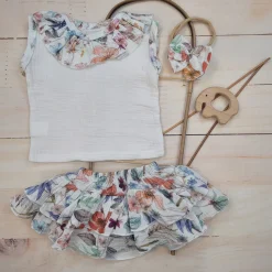 3cz zestaw komplet lato koszulka +bloomersy+opaska 56-98 kwiaty