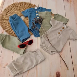 2 cz zestaw komplet prążkowany body+spodenki na lato 56-86 khaki