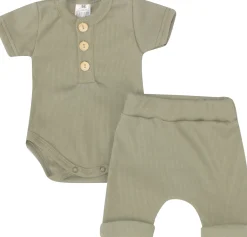 2 cz zestaw komplet prążkowany body+spodenki na lato 56-86 khaki
