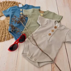 2 cz zestaw komplet prążkowany body+spodenki na lato 56-86 khaki