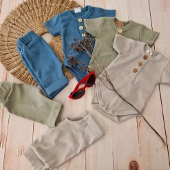 2 cz zestaw komplet prążkowany body+spodenki na lato 56-86 oliwkowy beż