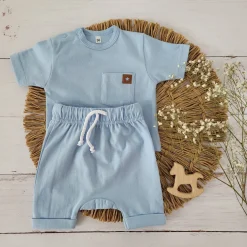 2 cz zestaw komplet tshirt +spodenki na lato 56-86 błękitny