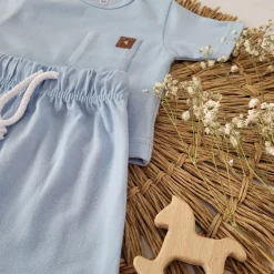 2 cz zestaw komplet tshirt +spodenki na lato 56-86 błękitny